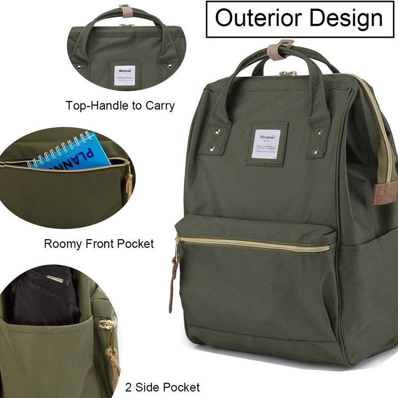 Himawari Laptop Backpack for Women&Men,Wide Open Large USB Charging Port 15.6 Inch Laptop Doctor College Work Bag (9001-ArmyGreenï¼‰ - Image 4